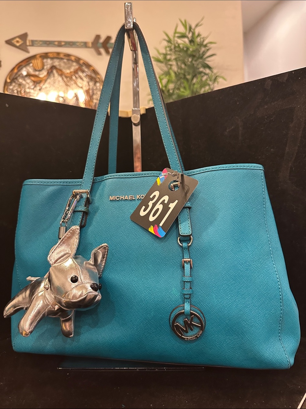 Michael Kors #361 Ocean Blue Saffiano Leather Shopper Tote with MK Charm